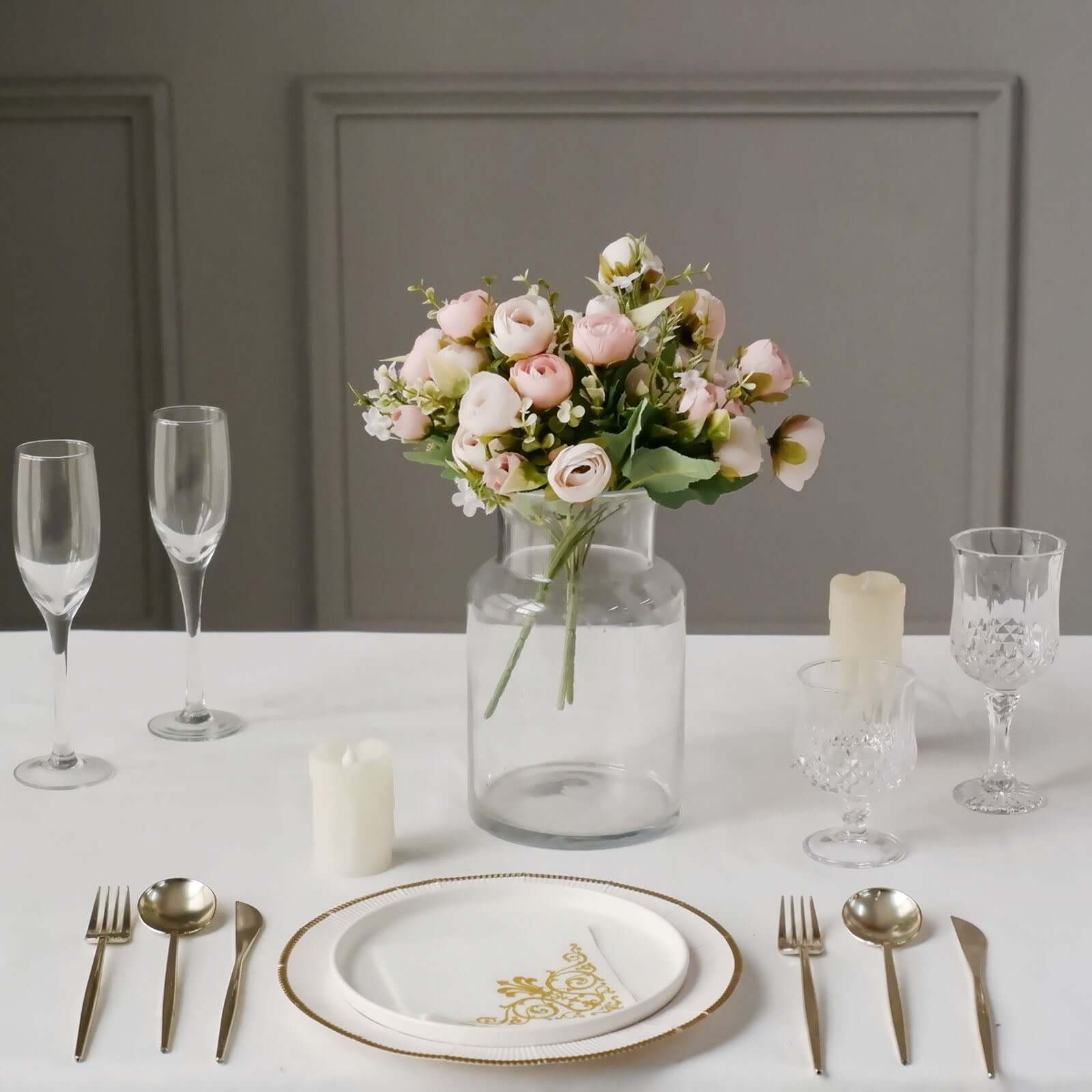 4 Pack 12" Artificial Blush Ranunculus Silk Flower Bridal Bouquets, Faux Buttercup Floral Arrangement