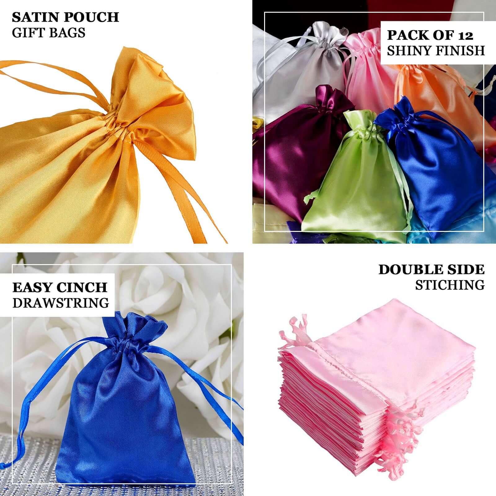 12 Pack 4"x6" Yellow Satin Drawstring Wedding Party Favor Gift Bags
