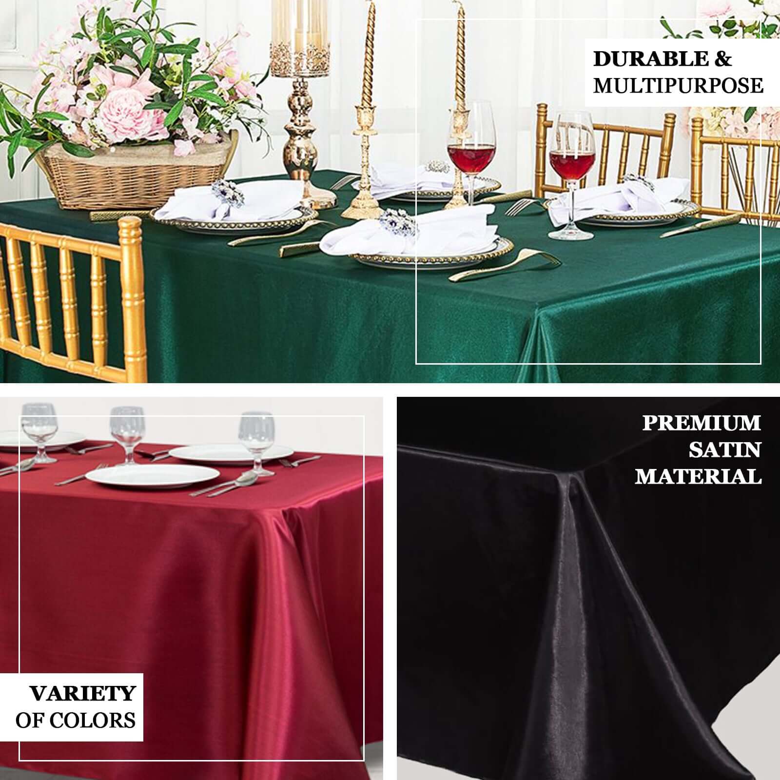 Satin Rectangular 90"x156" Tablecloth White - Seamless Stylish Table Cover for Wedding & Event Decoration