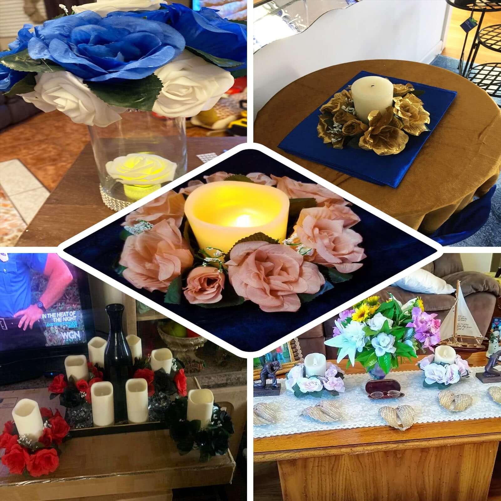 4 Pack 3" Red Artificial Silk Rose Flower Candle Ring Wreaths