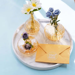 Set of 3 Gold Glass Ribbed Design Mini Flower Bud Vases, Table Centerpiece Set - Assorted Sizes