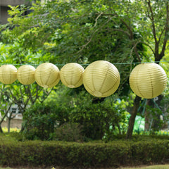 Set of 8 Gold Hanging Paper Lanterns, Decorative Round Chinese Sky Lanterns, Assorted Sizes  - 6",8",10",14"
