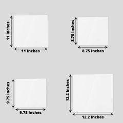Set of 4 Acrylic Plexiglass Sheets Square Top Plates Assorted Sizes White - Protective Film Coating 3mm Thick