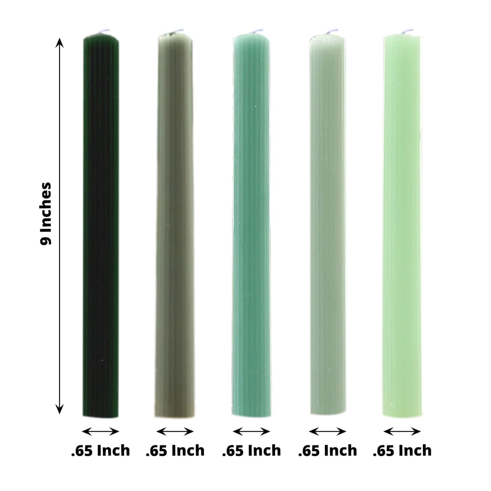 5-Pack Taper Candles Ribbed Wick Ribbon Wax Design Assorted Sage Green - Premium Unscented Dinner Candles 9"