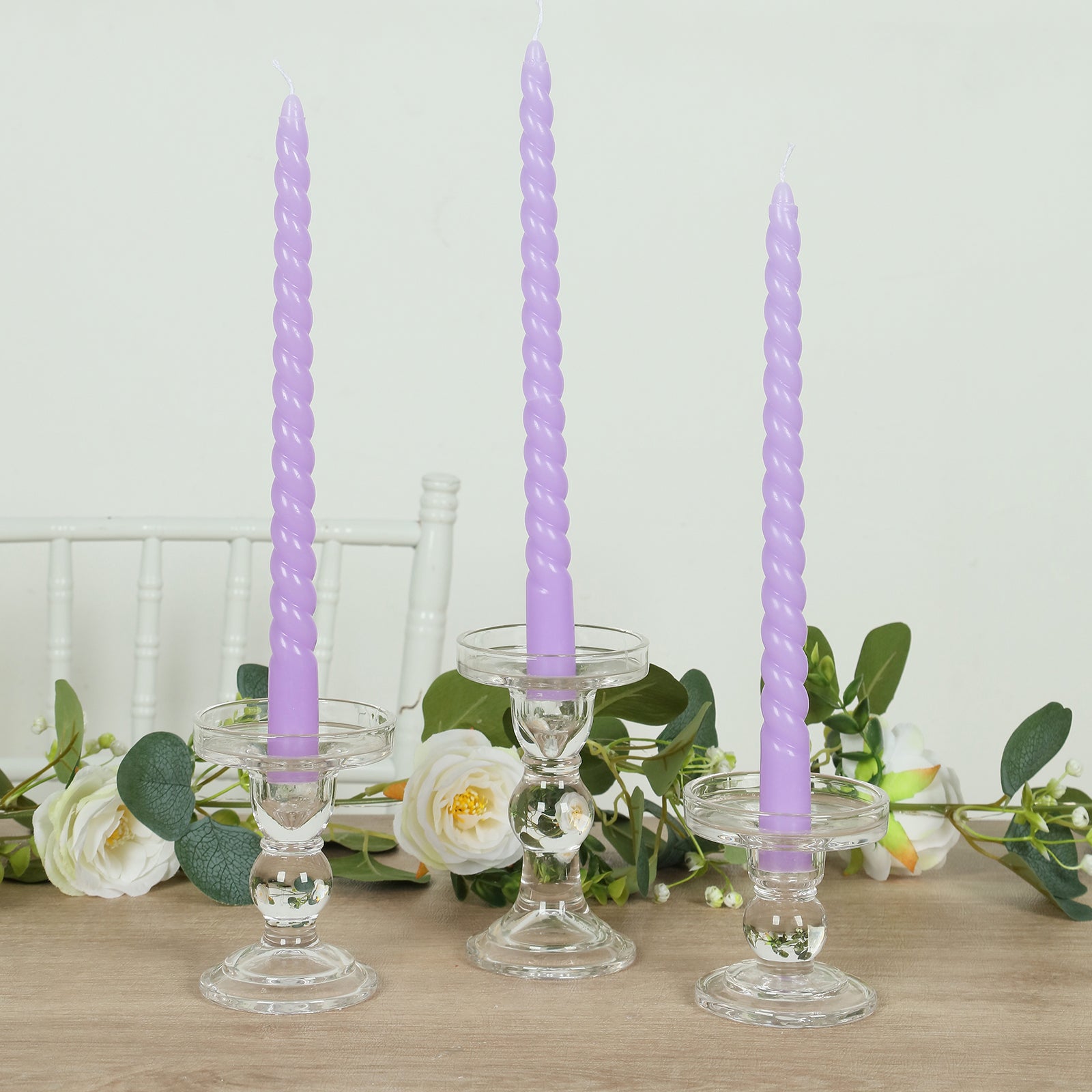12-Pack Taper Candles Spiral Long Burn Wick Design Lavender Lilac - Premium Unscented Wax Dinner Candle Sticks 11"