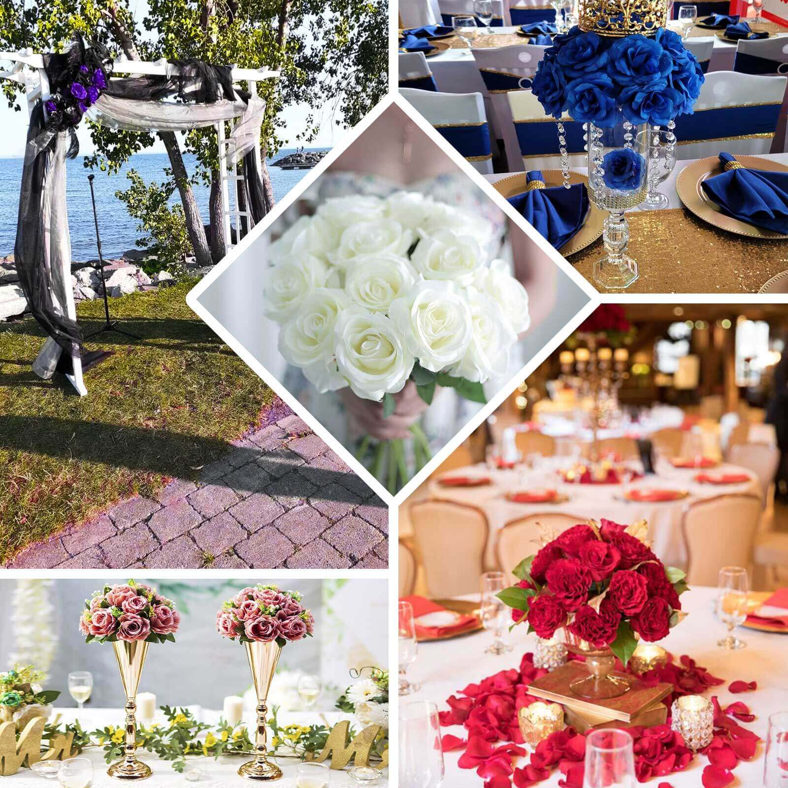 12" Royal Blue Artificial Velvet-Like Fabric Rose Flower Bouquet Bush