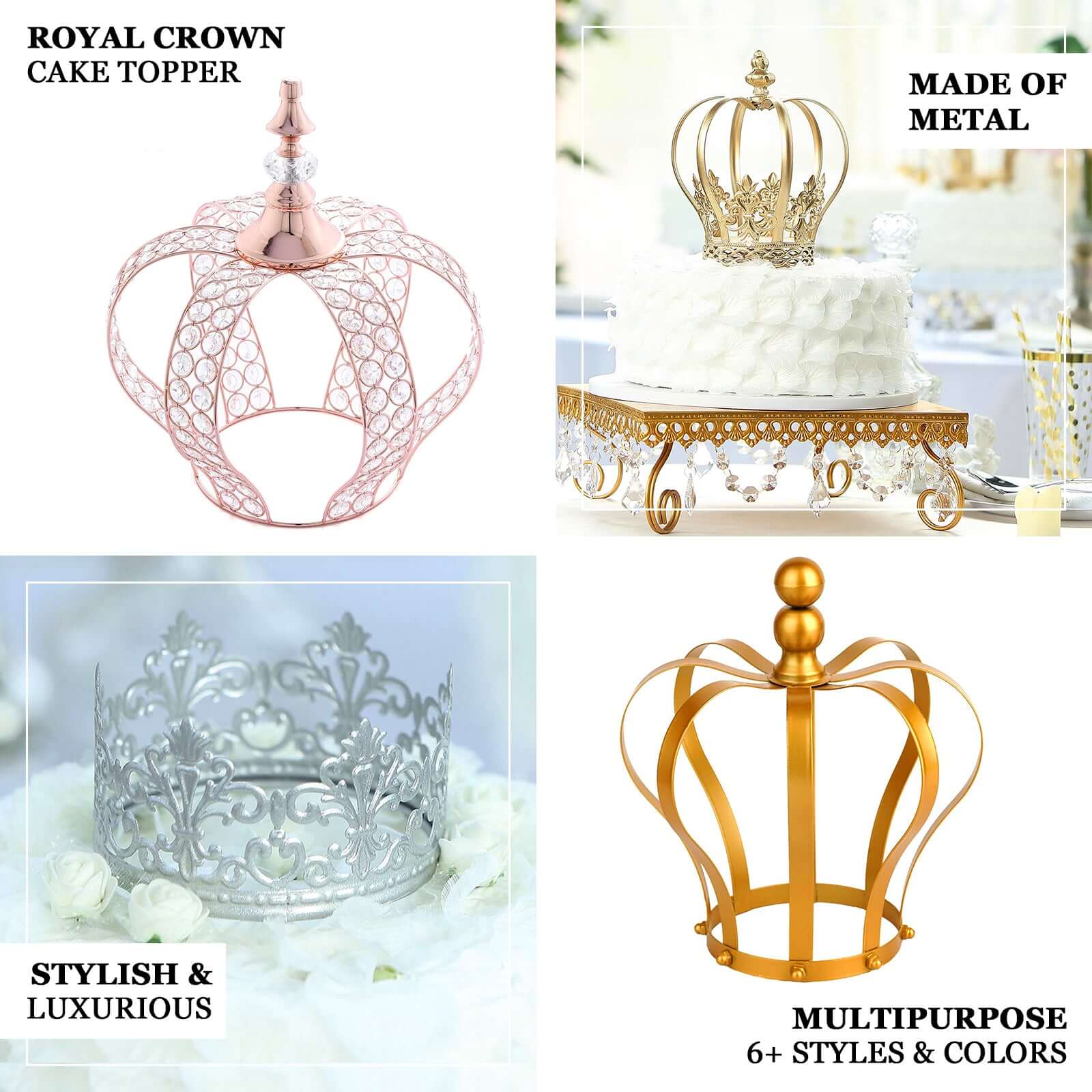 Metal Royal Crown Cake Topper Gold - Sophisticated Wedding Cake Centerpiece Decor for Themed Events 9"