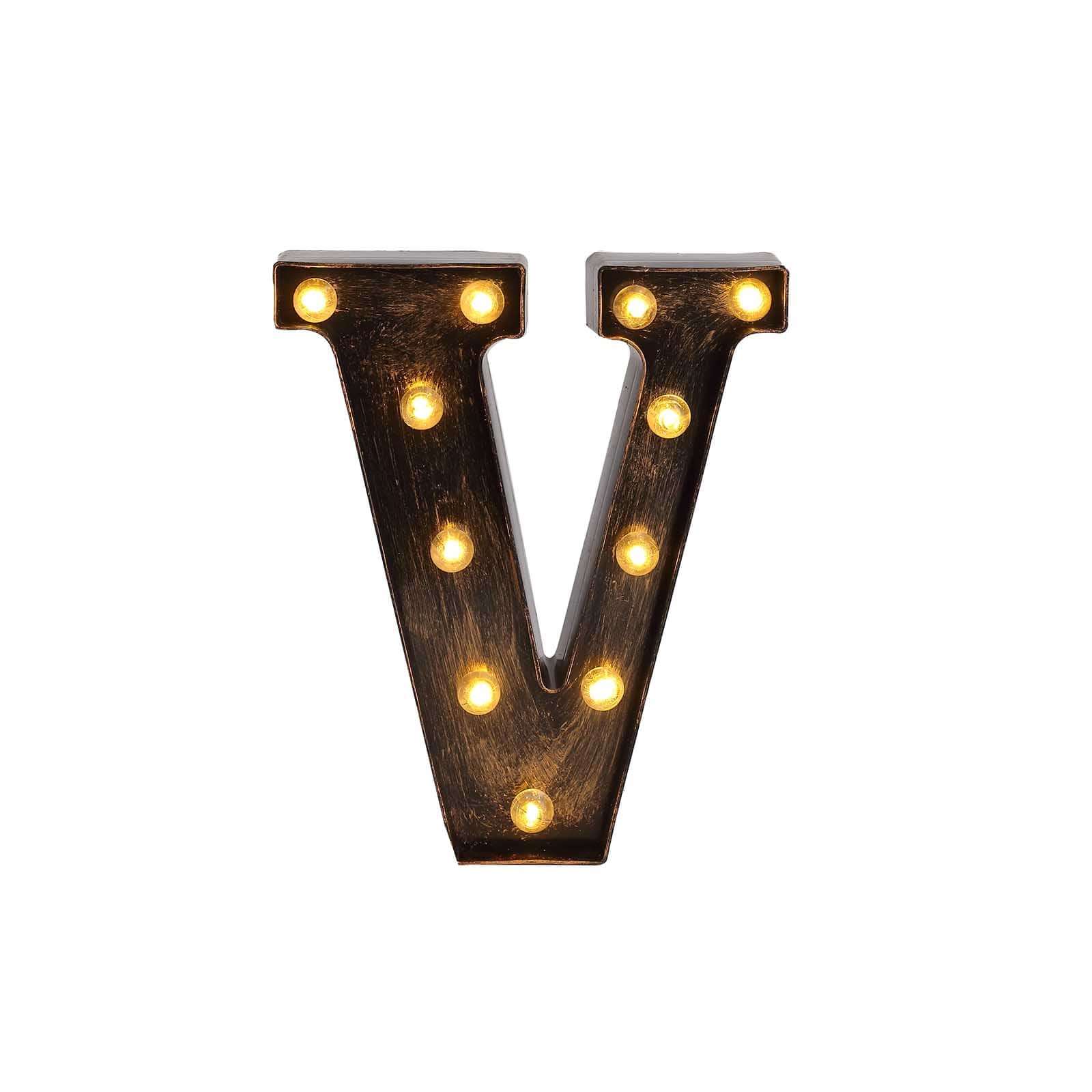 LED Marquee Letter "V" Industrial Style Antique Black - Light-Up Alphabet Sign for Weddings & Displays 9"