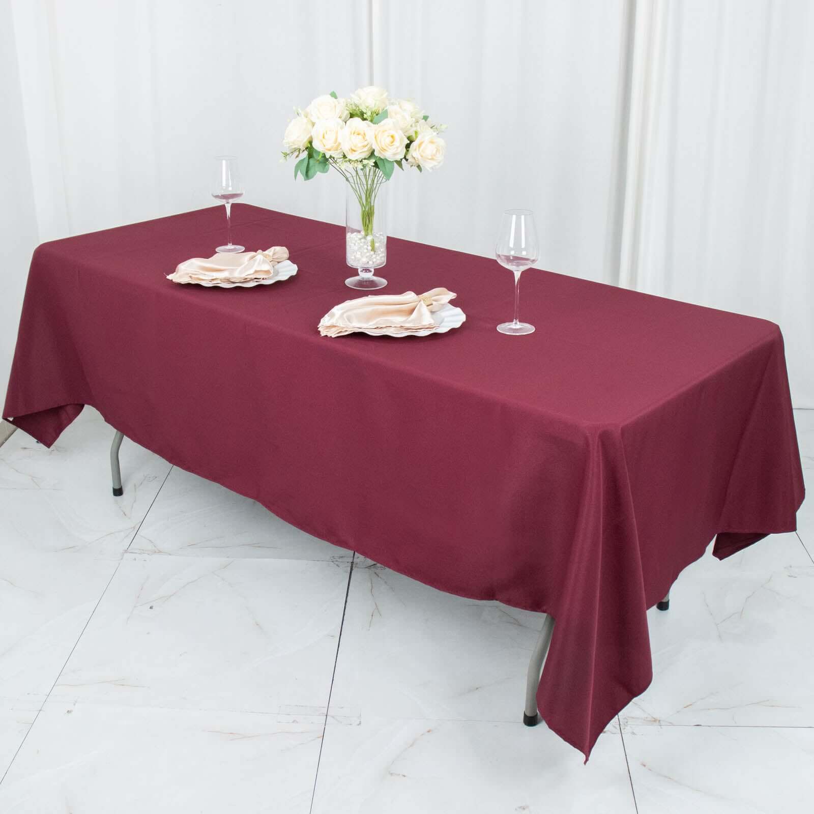Premium Polyester 60"x102" Rectangle Tablecloth Burgundy - Durable 220GSM Wrinkle-Resistant Table Cover