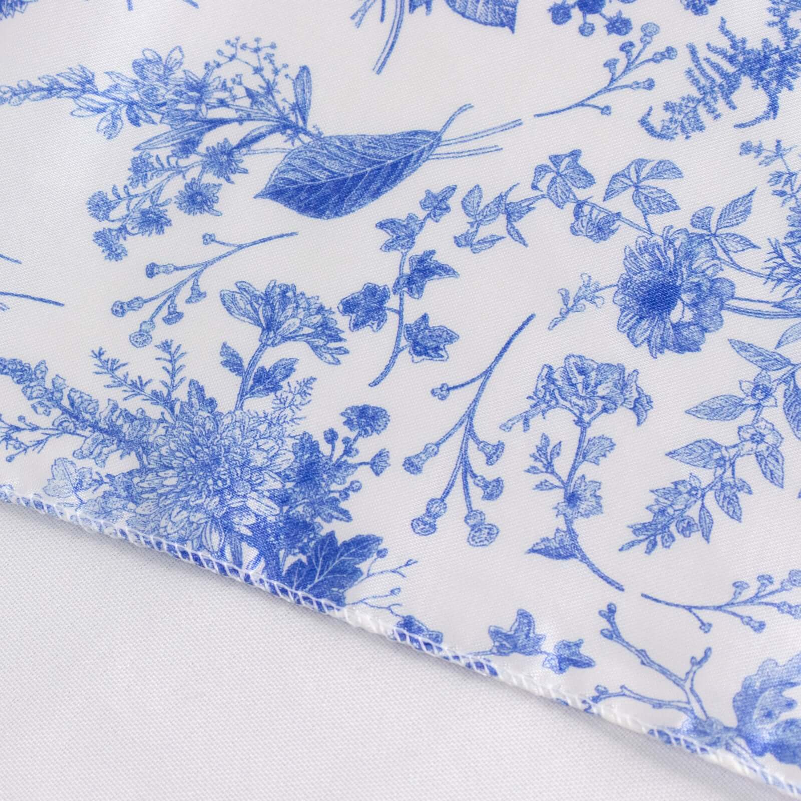 Satin Rectangular 90"x132" Tablecloth White/Blue French Toile Design - Seamless Stylish & Wrinkle-Resistant Table Cover