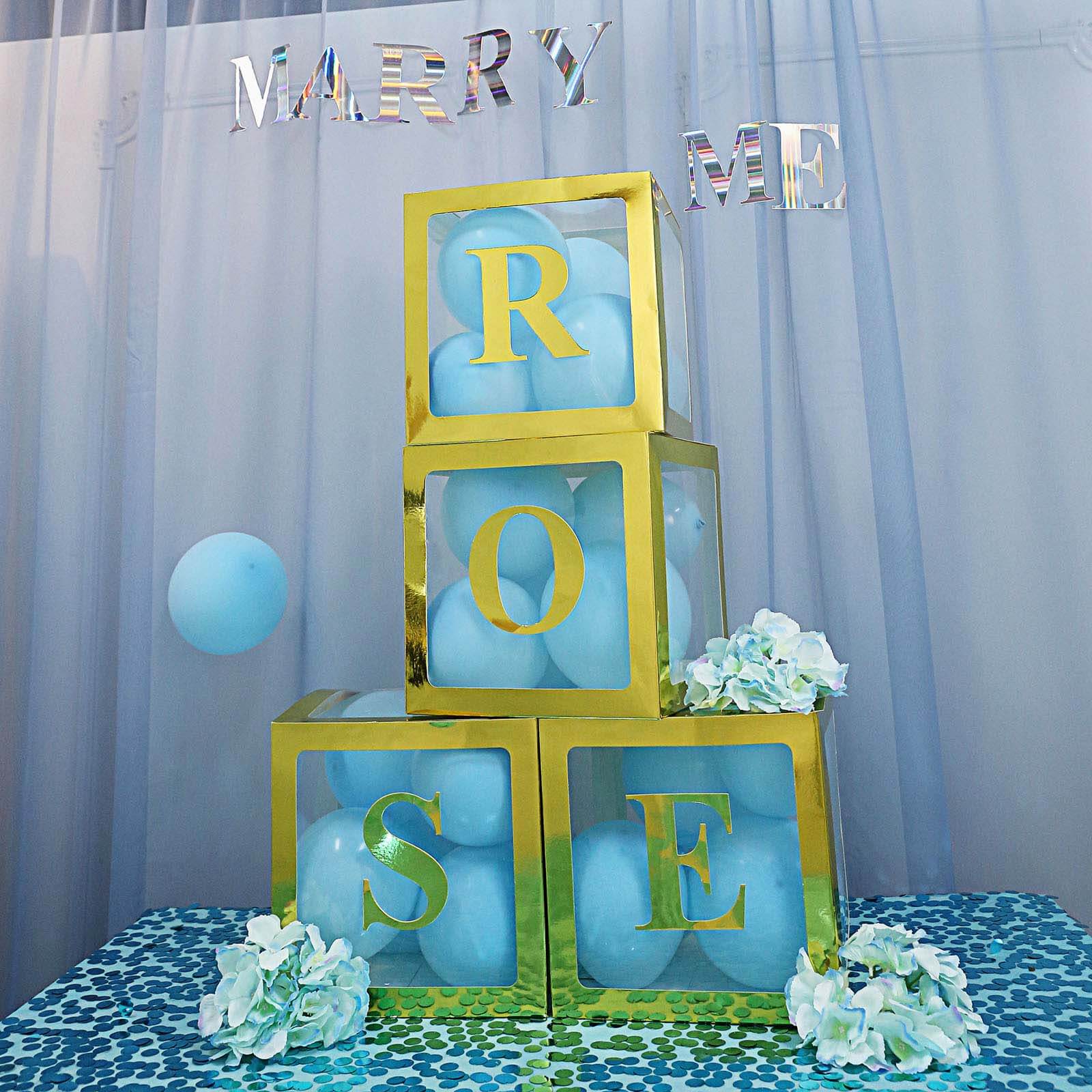 2 Pack 12" Metallic Gold Clear Baby Shower Party Decoration Boxes, Transparent DIY Balloon Boxes