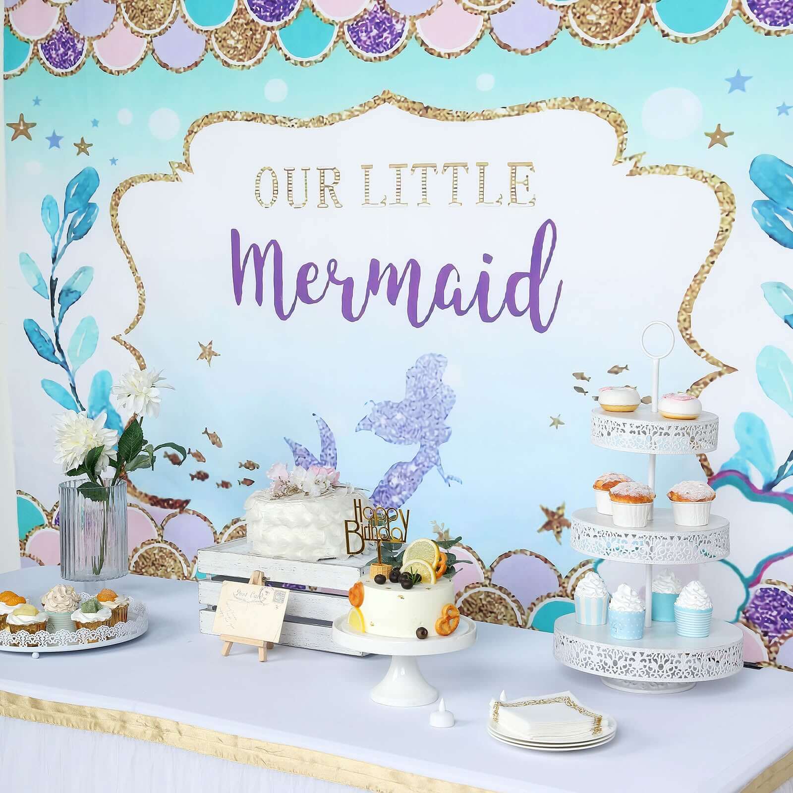 5ftx7ft "Our Little Mermaid" Print Vinyl Photo Shoot Backdrop