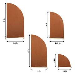 Set of 4 Matte Cinnamon Brown Spandex Half Moon Chiara Backdrop Stand Covers, Custom Fitted Wedding Arch Covers - 2.5ft,5ft,6ft,7ft