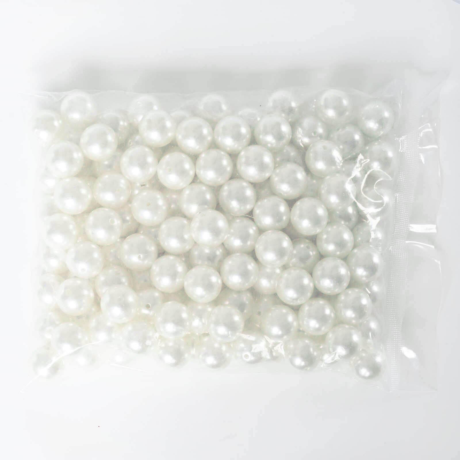 120-Pack Faux Craft Pearl Beads White - Glossy Beads with Holes for Vase Filler Jewelry Making Bridal Accessories & Event Decor 20mm