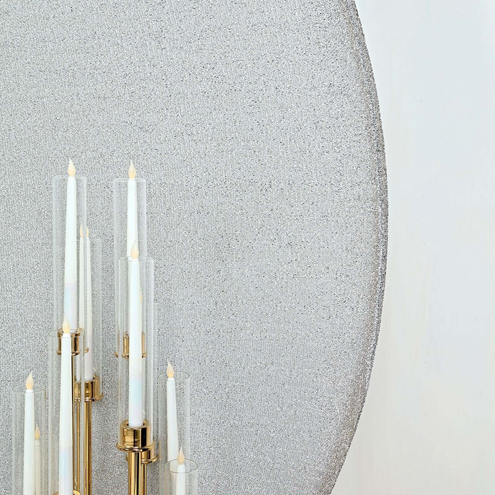 7.5ft Silver Metallic Shimmer Tinsel Spandex Round Wedding Arch Cover, 2-Sided Photo Backdrop