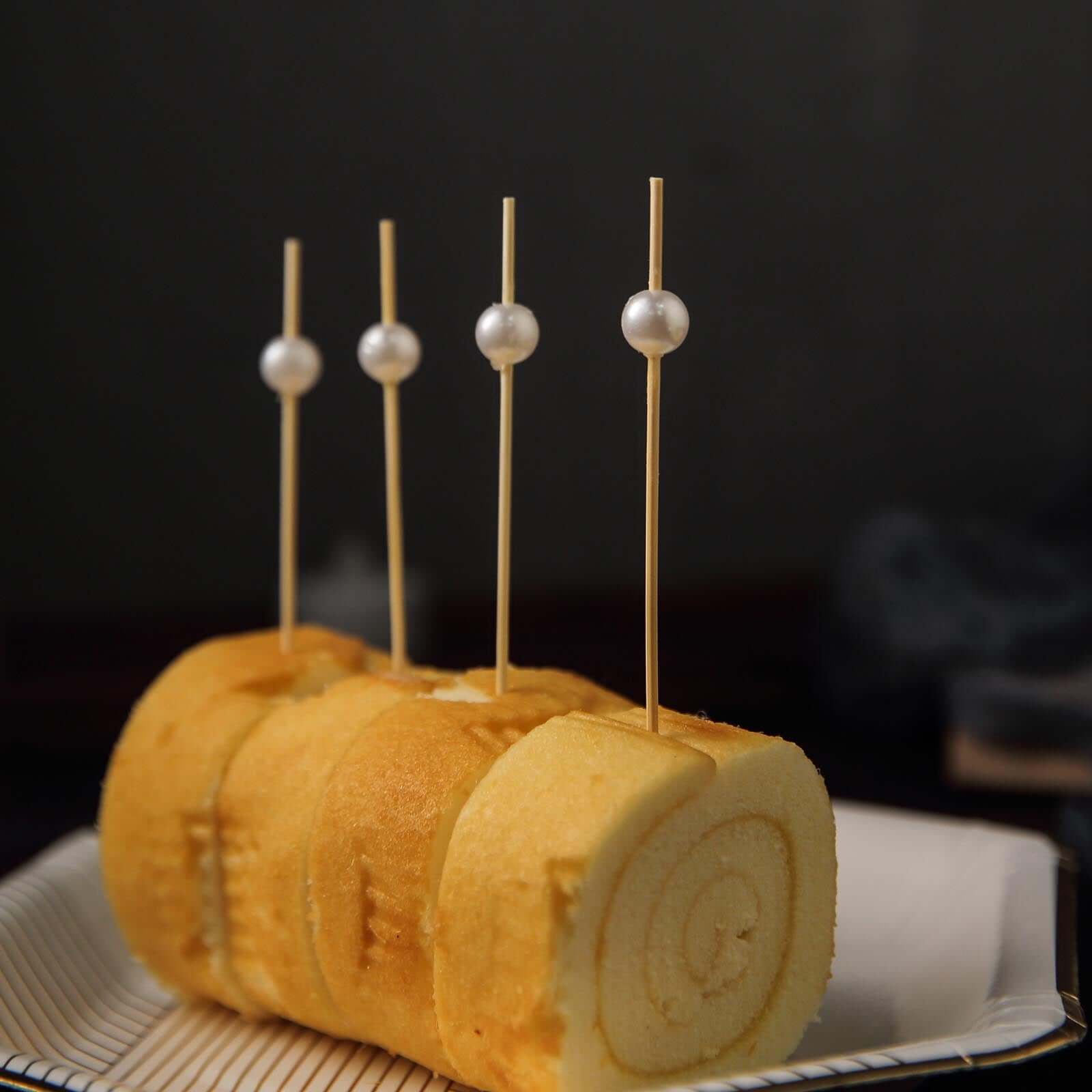 100-Pack Bamboo Cocktail Picks Natural Pearl Decorative Top Design - Eco Friendly Stir Sticks 5"