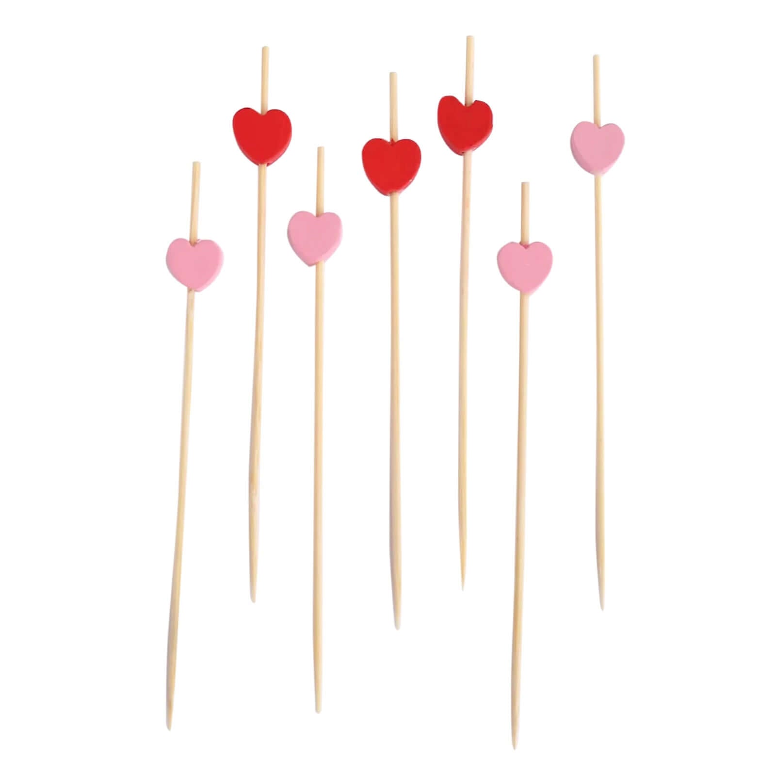 100-Pack Bamboo Cocktail Sticks Heart Design Eco Friendly Red/Pink - Biodegradable Fruit Appetizer Party Picks 5"
