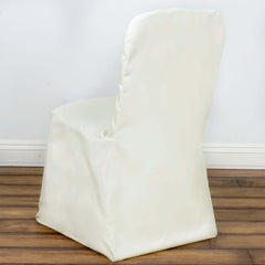 Polyester Chair Cover with Square Top for Banquet Chairs Ivory - Durable Reusable Slip-On Cover