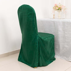 Crinkle Crushed Taffeta Chair Cover for Banquet Chairs Hunter Emerald Green - Reusable Slipcover