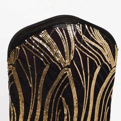 Spandex Chair Cover with Wave Embroidered Sequins for Banquet Chairs Black/Gold - Glittering Stretch Fitted Slipcover