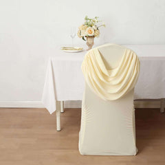 Spandex Chair Cover with Ruched Swag Back and Foot Pockets for Banquet Chairs Ivory - Fitted Slipcover