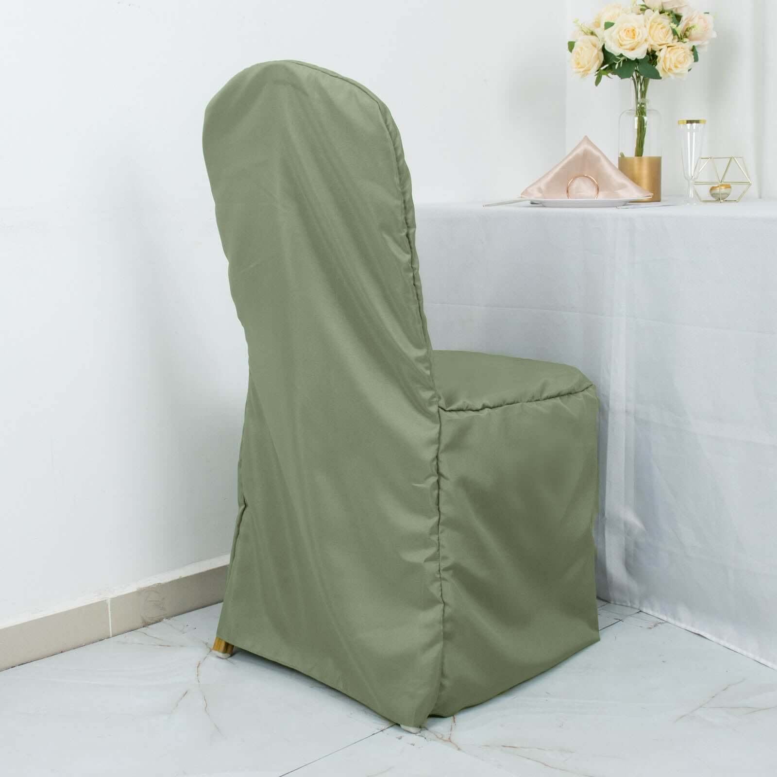Polyester Slip On Banquet Chair Covers Dusty Sage Green - Stain-Resistant Reusable Durable Fabric