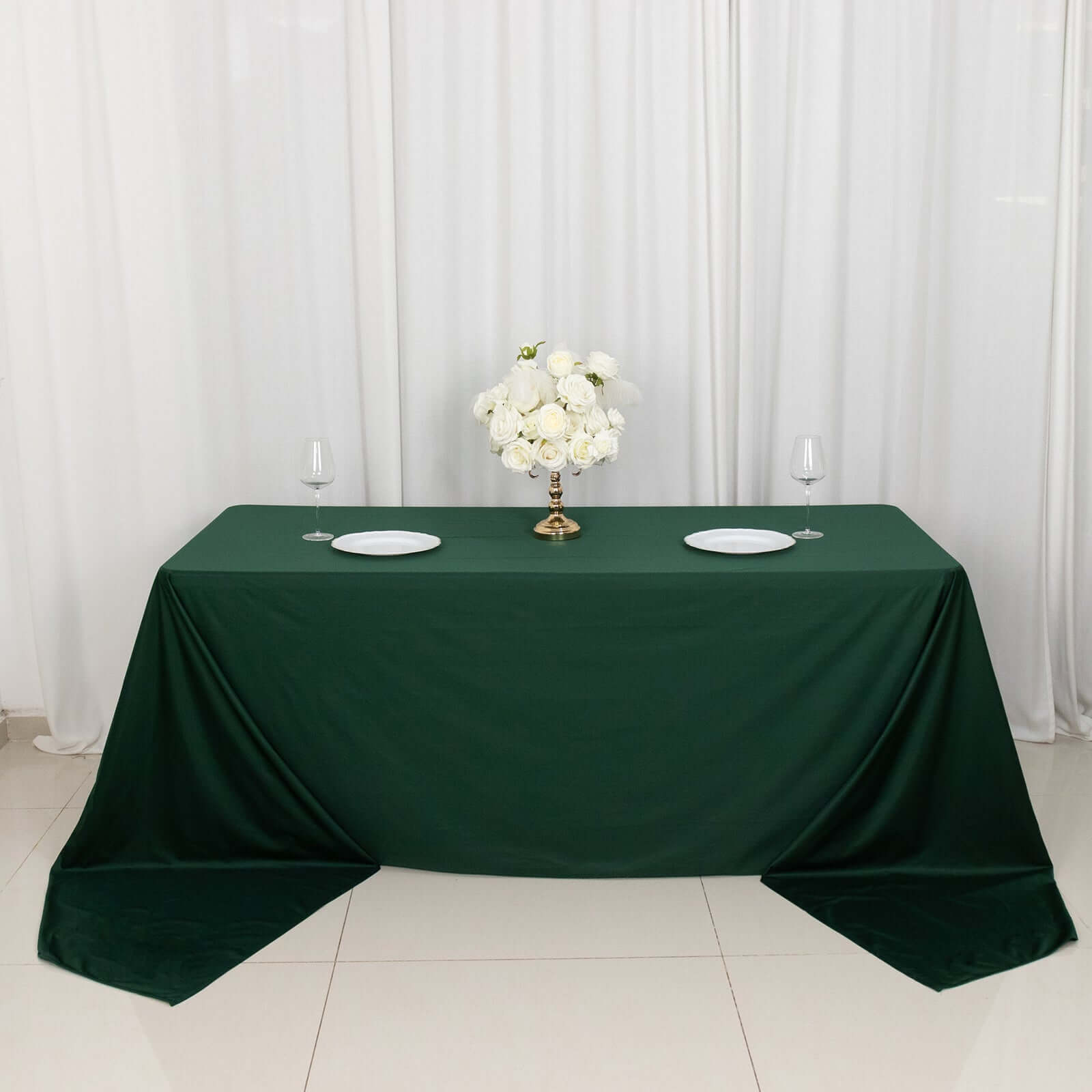 Scuba Rectangular 90"x156" Tablecloth Hunter Emerald Green - Wrinkle Free, Stain Resistant & Seamless Table Cover