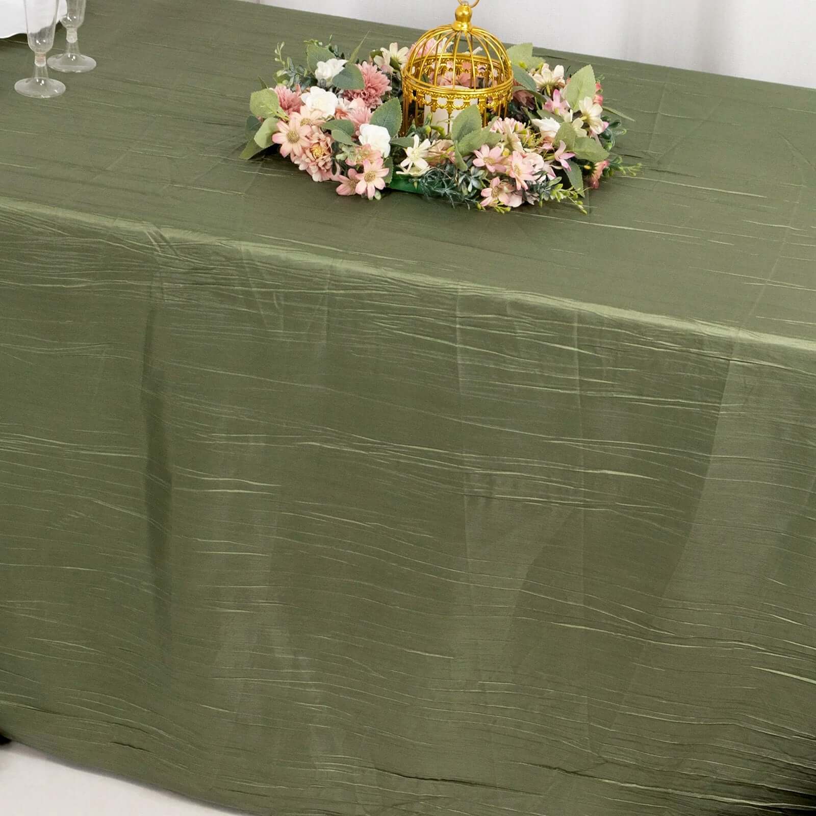 Taffeta 90"x156" Rectangle Tablecloth Dusty Sage Green - Accordion Crinkle Seamless Table Cover