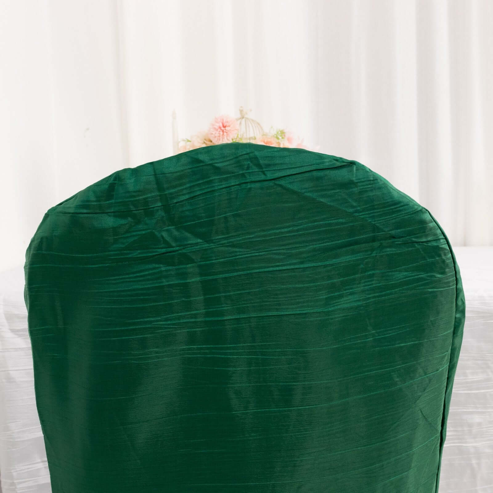 Crinkle Crushed Taffeta Chair Cover for Banquet Chairs Hunter Emerald Green - Reusable Slipcover