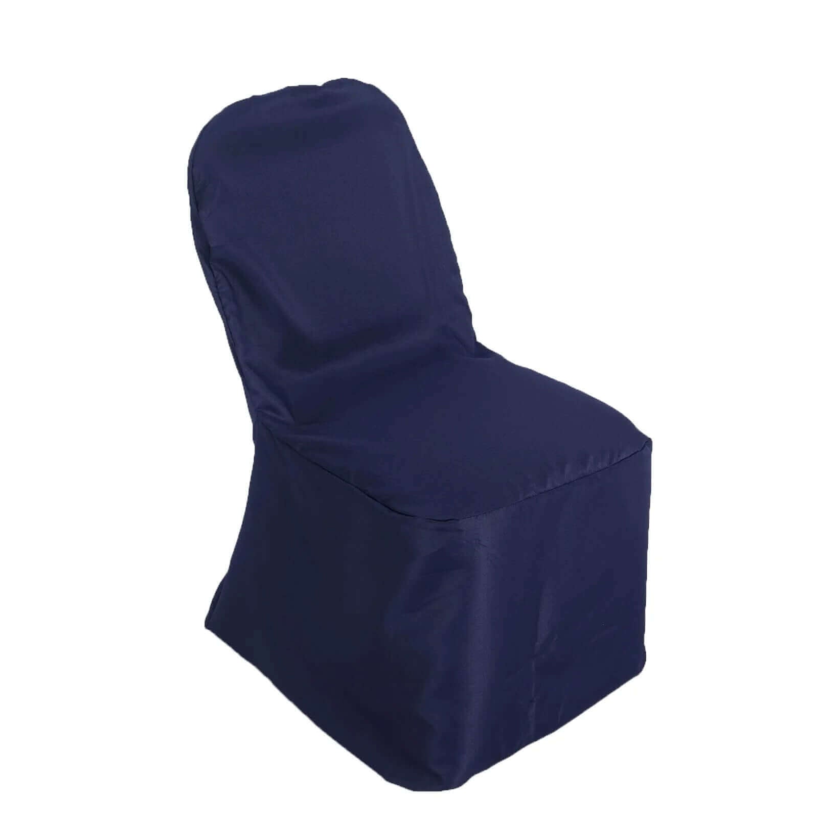 10 Pack Polyester Chair Cover for Banquet Chairs Navy Blue - Stain-Resistant Reusable Slip-On Slipcover