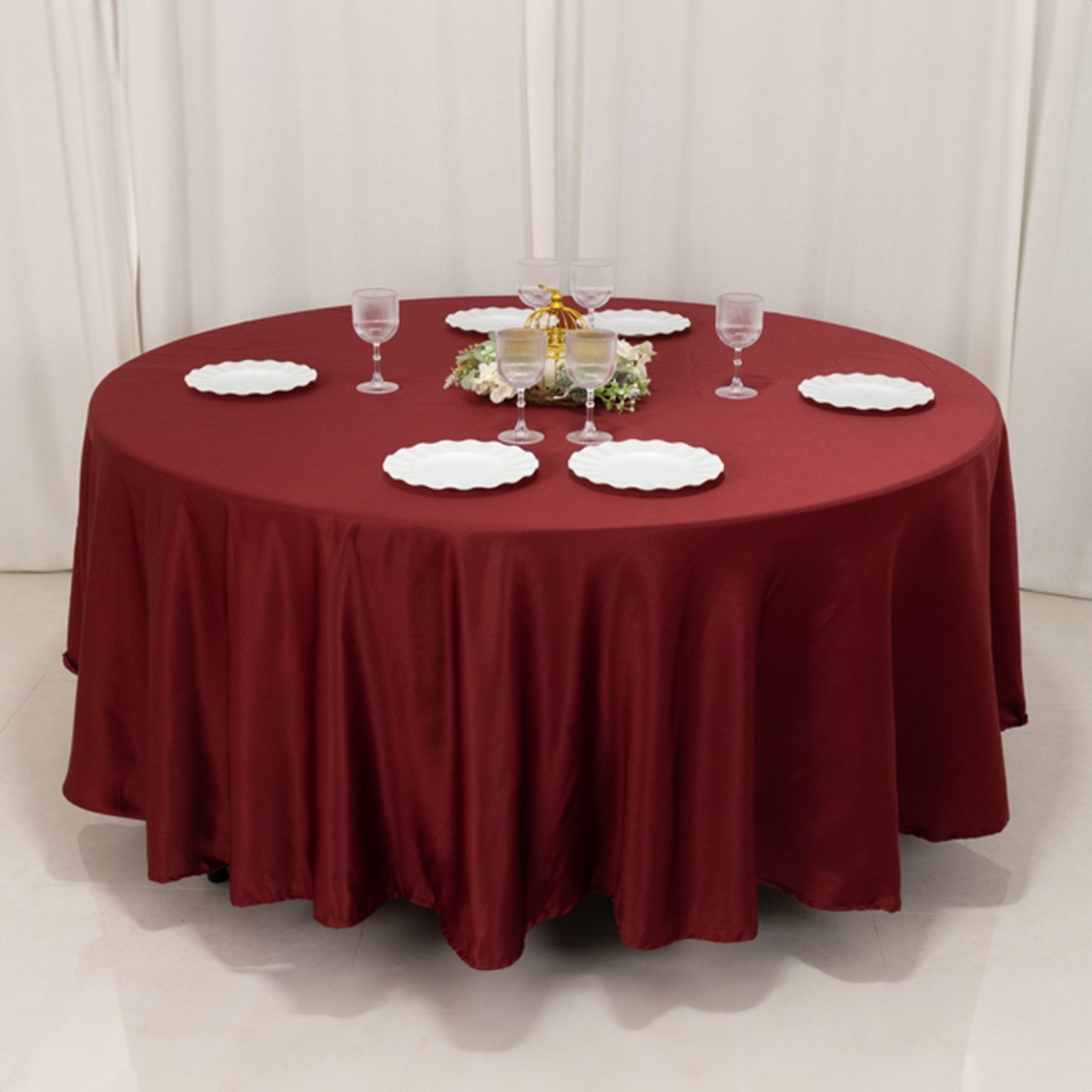Lamour Satin 108" Round Tablecloth Burgundy - Durable & Silk-Like Table Cover