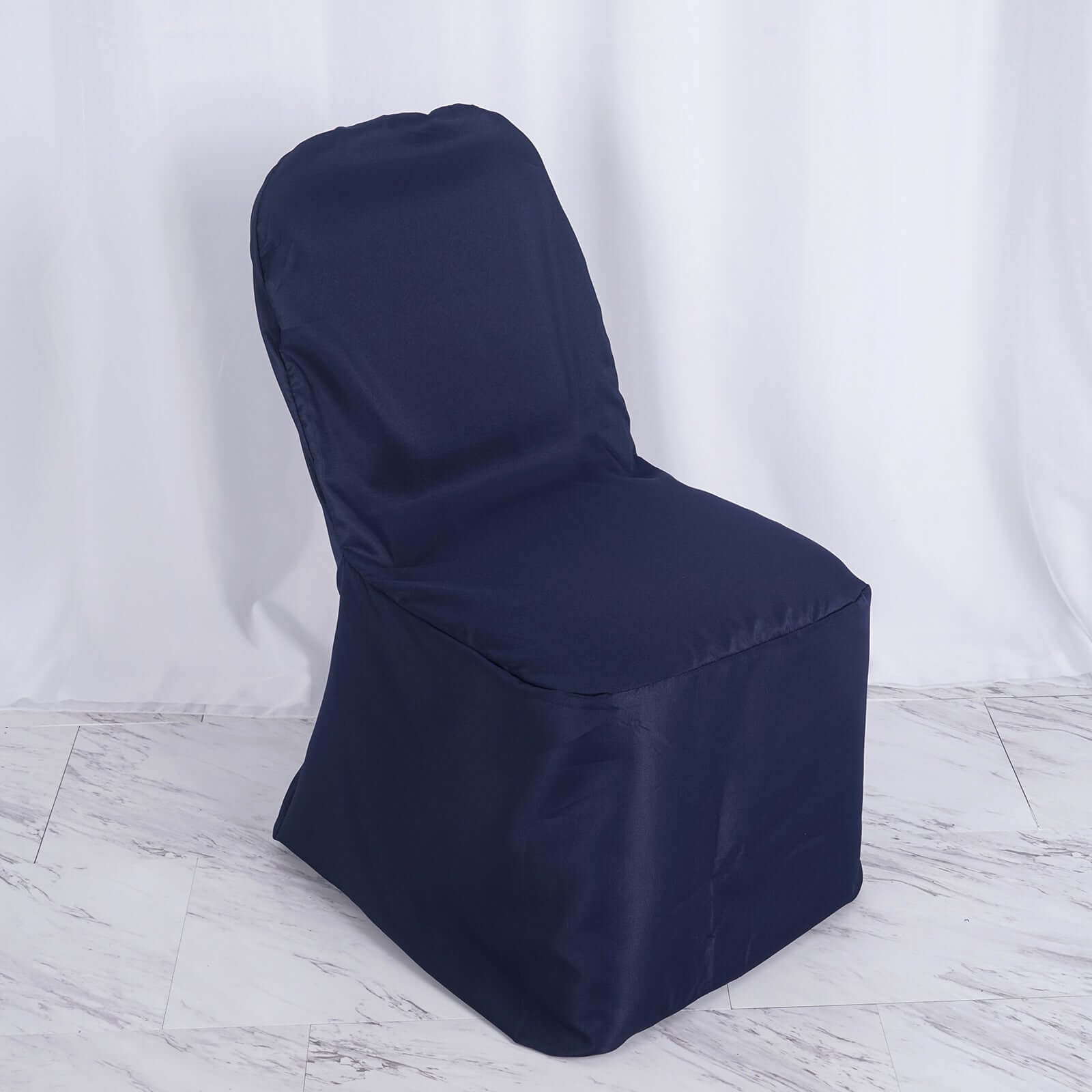 Polyester Slip On Banquet Chair Covers Navy Blue - Stain-Resistant Reusable Durable Fabric