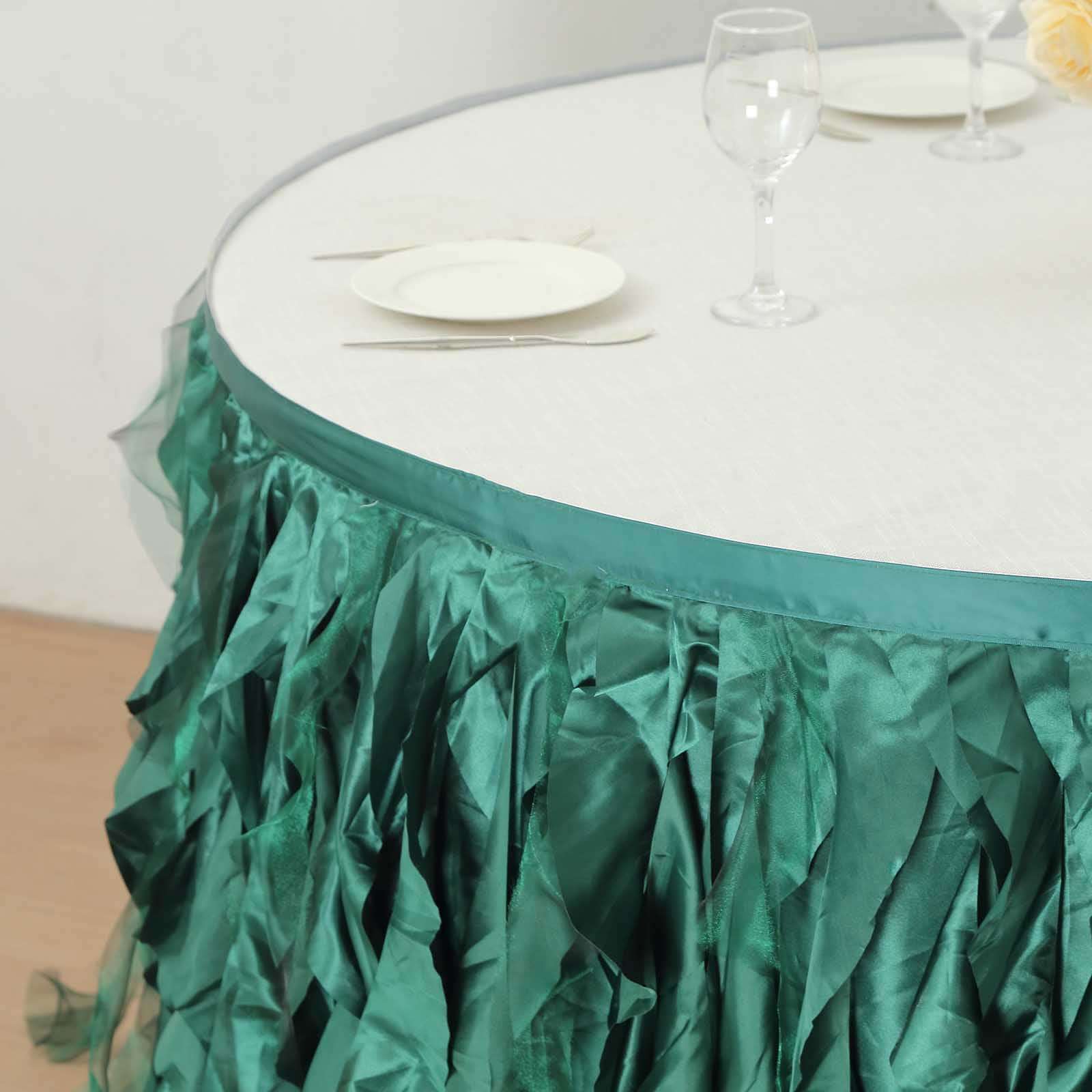 Taffeta 14ft Table Skirt Hunter Emerald Green - Cascading Curly Willow Style Table Cover
