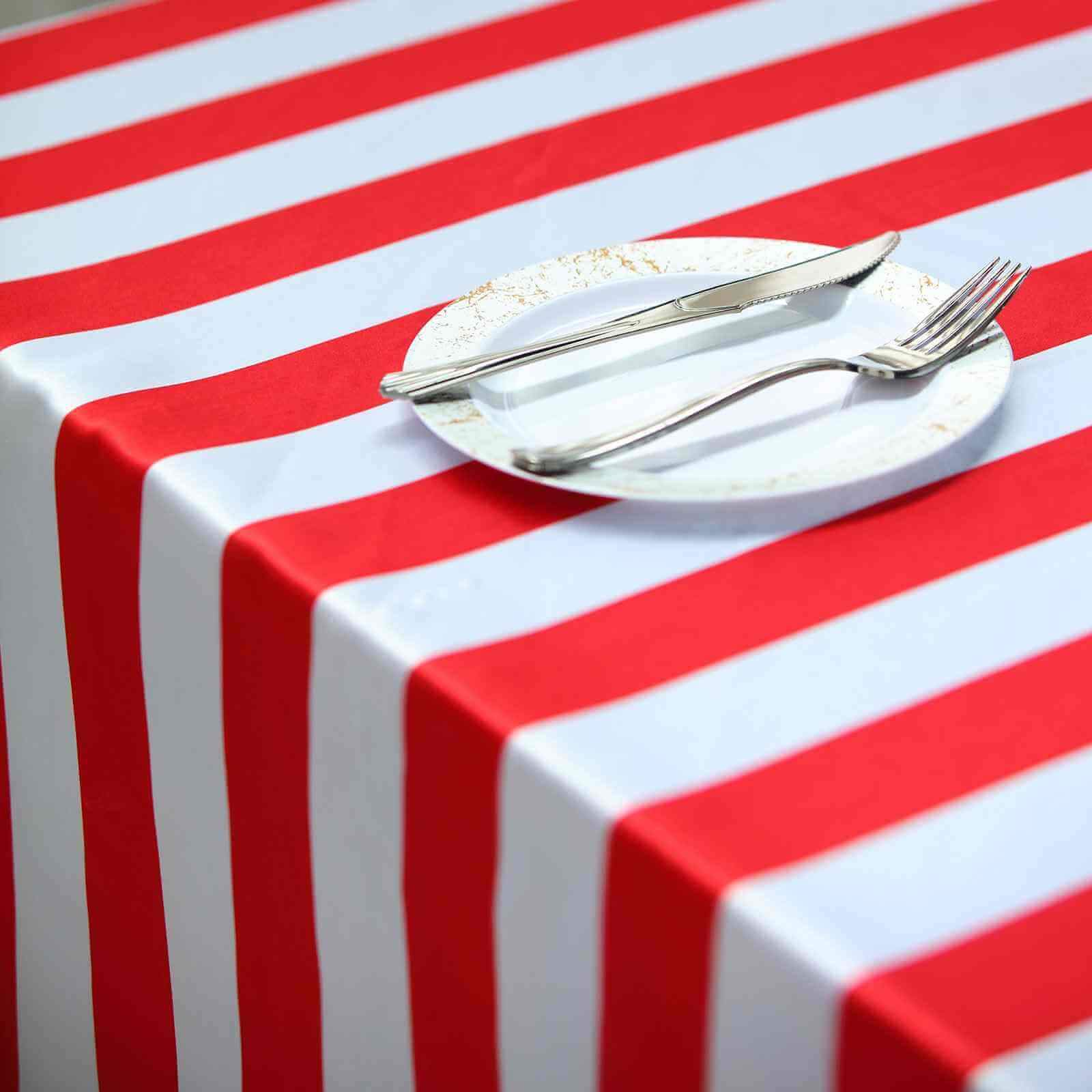 Satin 60"x102" Rectangle Tablecloth Red/White - Stripe Design with Stylish Smooth Finish Table Cover