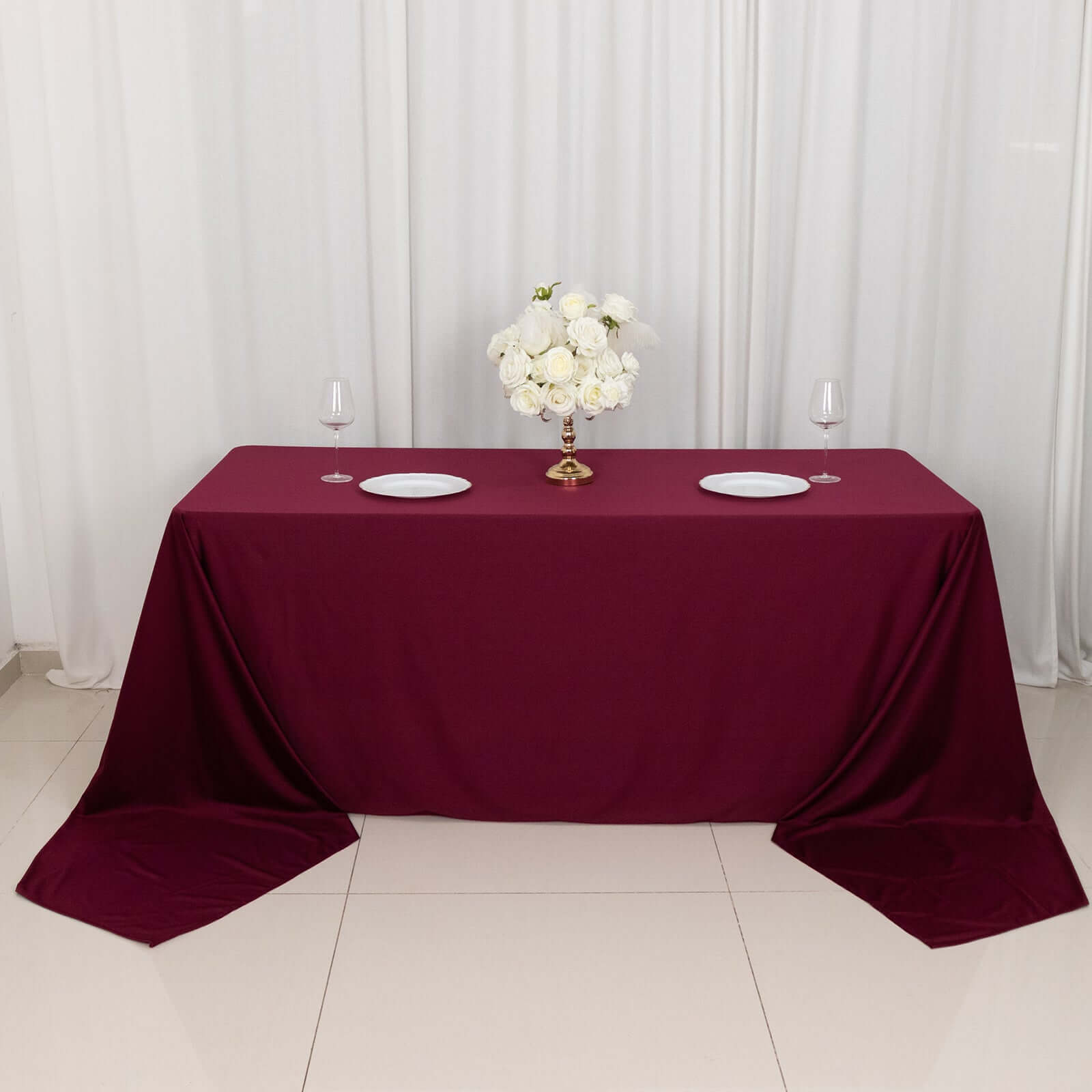 Scuba Rectangular 90"x156" Tablecloth Burgundy - Wrinkle Free, Stain Resistant & Seamless Table Cover