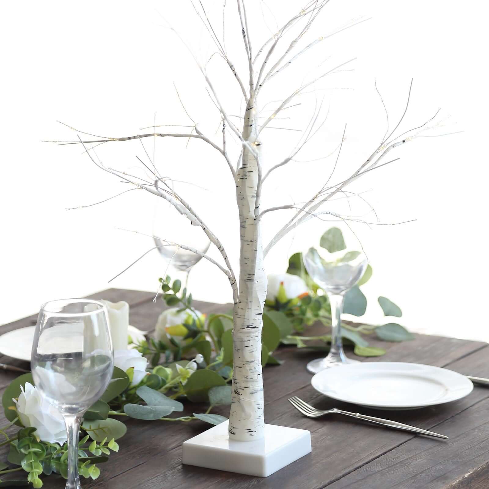 Lighted Birch Tree Lamp White Design Warm White - Battery Operated Rechargeable LED Table Accent 2ft