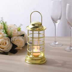 3-Pack LED Tealight Candles Decorative Gold - Battery Operated Mini Lantern Lamps 7"