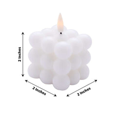 2-Pack LED Flameless Cube Candles Flickering Warm White/White - Battery Operated Bubble Design 2"