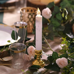 Set of 6 LED Window Candles Flickering White - Battery Operated Taper Candles with Gold Holders 10"