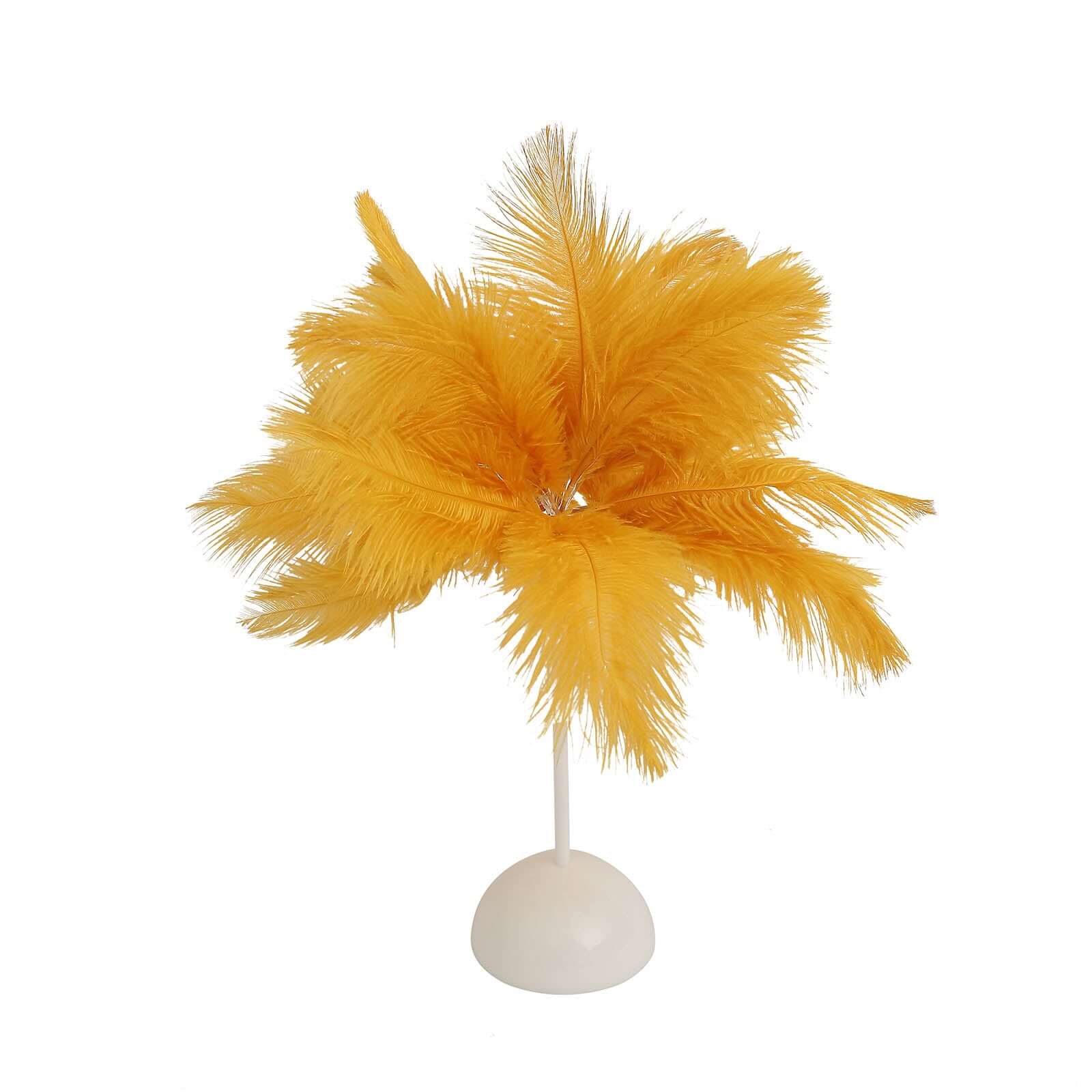 Table Lamp Ostrich Feather Design Gold LED Battery Operated - Cordless Wedding Centerpiece 15"