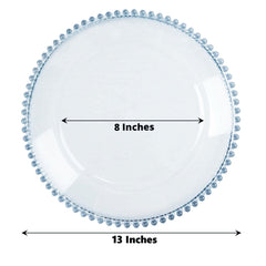 6-Pack Acrylic Round Charger Plates 13" in Transparent Dusty Blue with Beaded Rim, Decorative Dinner Party Serving Plates