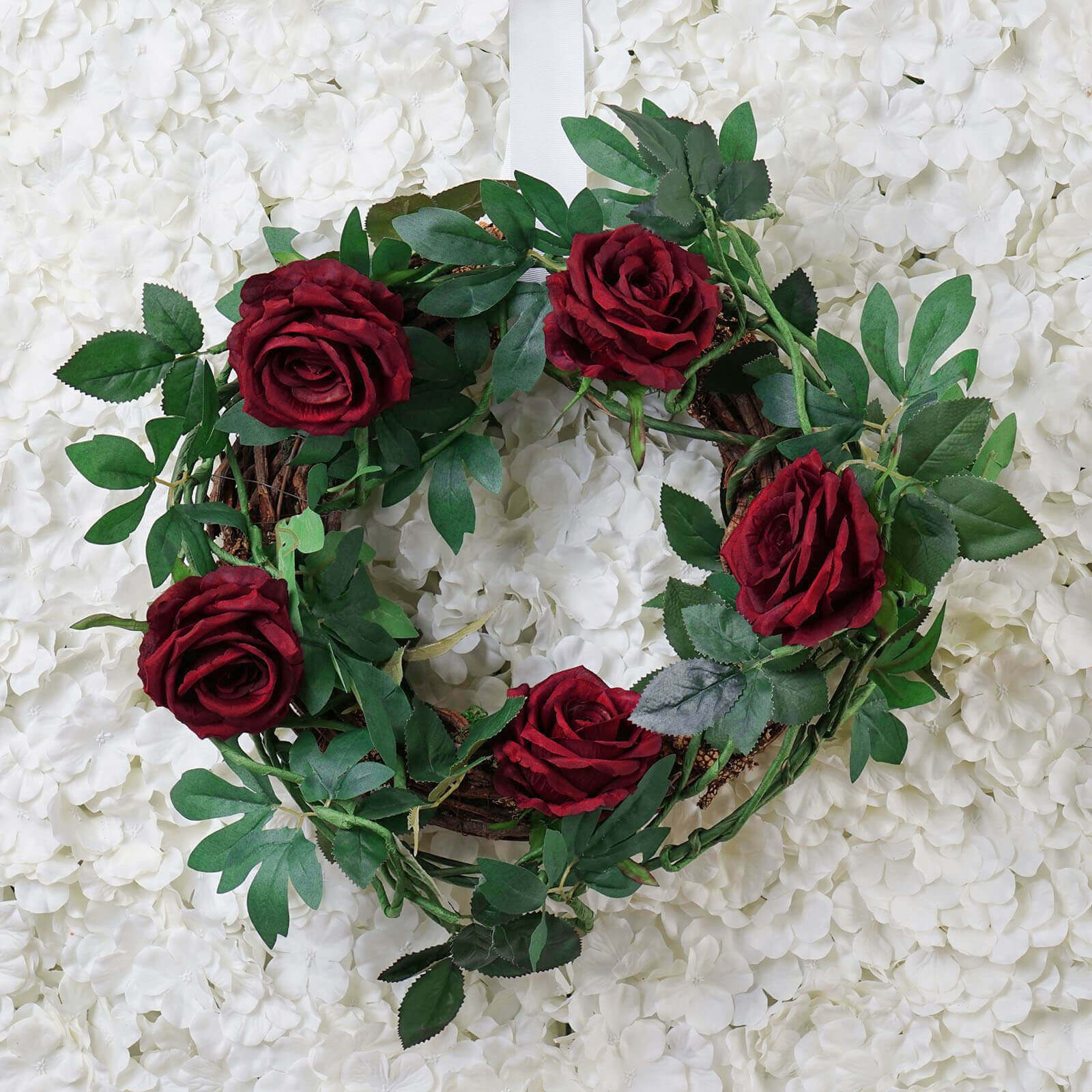 6ft Burgundy Real Touch Artificial Rose and Leaf Flower Garland Vine