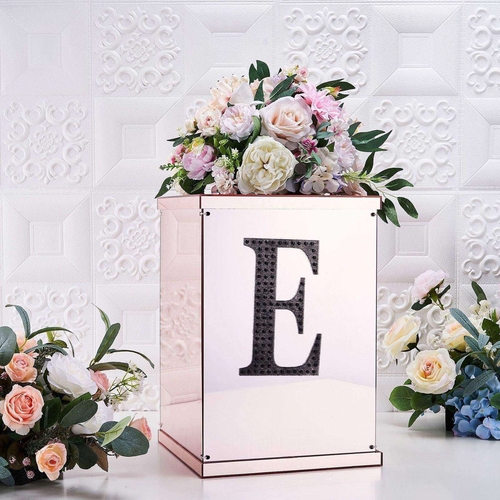 Decorative Rhinestone Alphabet "E" Letter Stickers, Glitter Adhesive Craft Letters Black DIY Sparkle Embellishments 8"