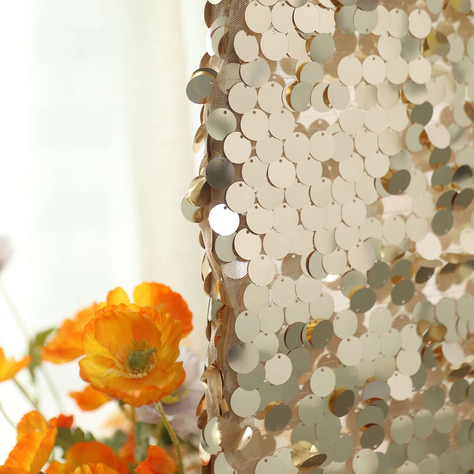 7ft Sparkly Champagne Double Sided Big Payette Sequin Chiara Backdrop Stand Cover For Fitted Round Top Wedding Arch