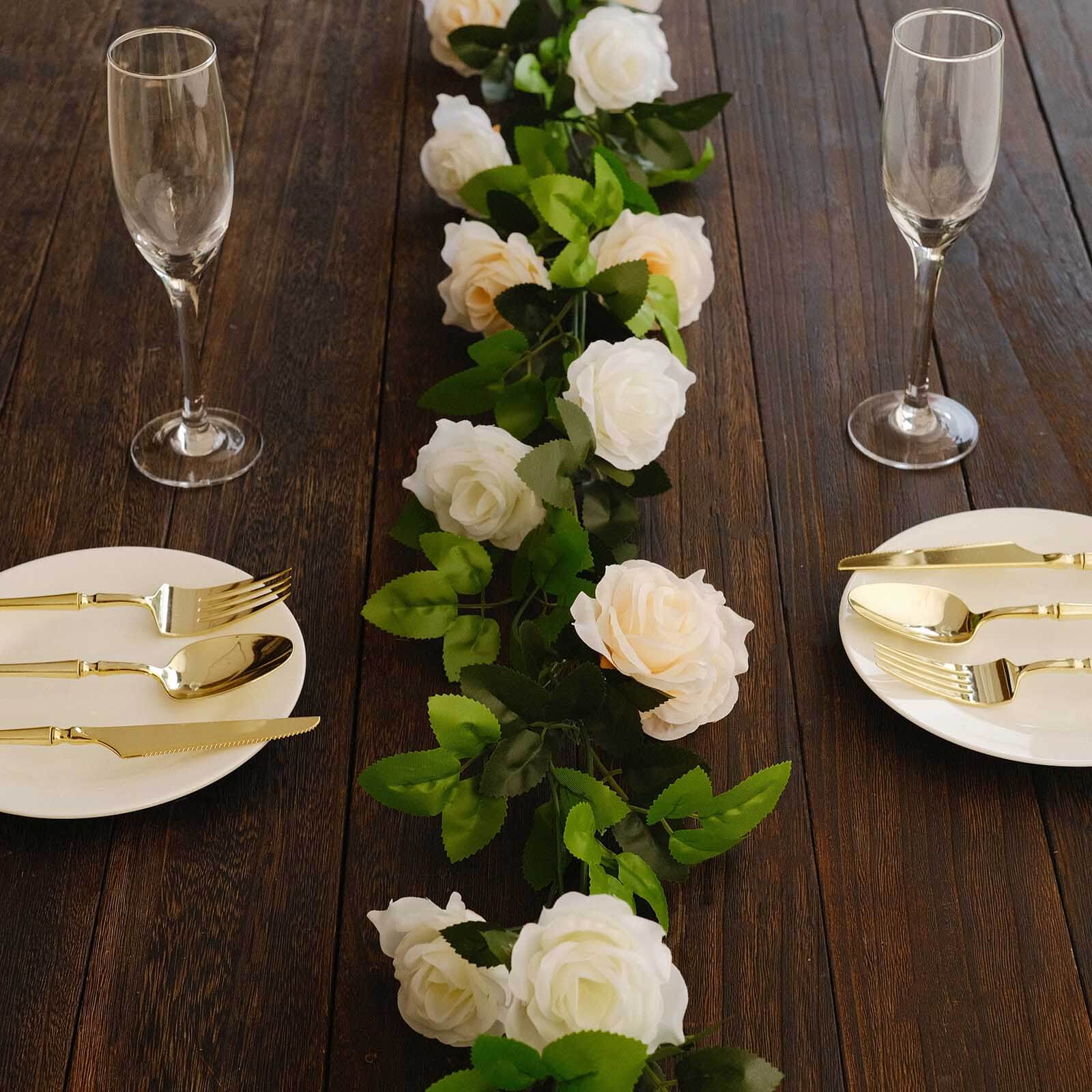 2 Pack 7ft Cream Ivory Artificial Silk Flower Garland Mini Rose Vines with 26 Flower Heads