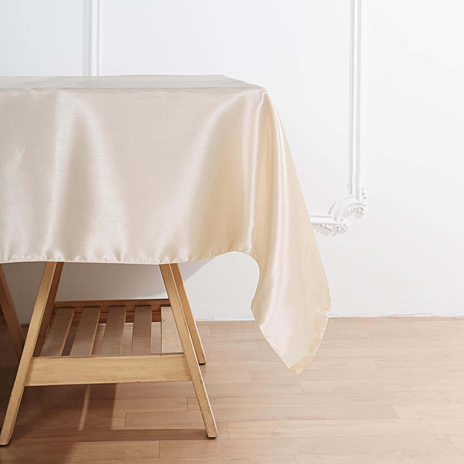 Satin 72"x72" Table Overlay Square Tablecloth Beige - Smooth Finish Table Cover