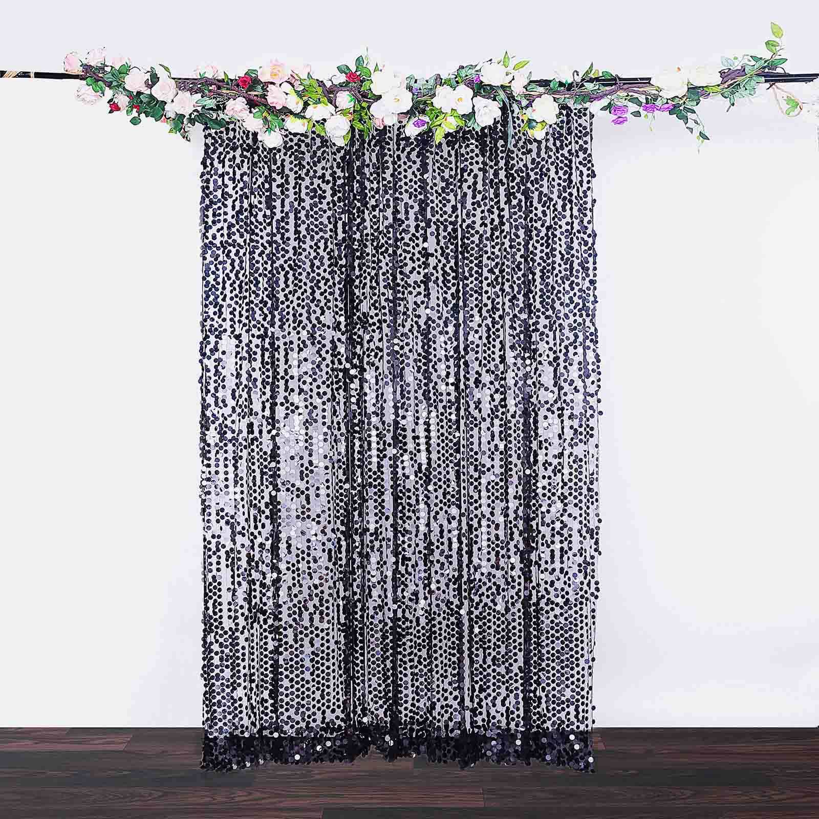 8ftx8ft Black Big Payette Sequin Event Curtain Drapes, Backdrop Event Panel