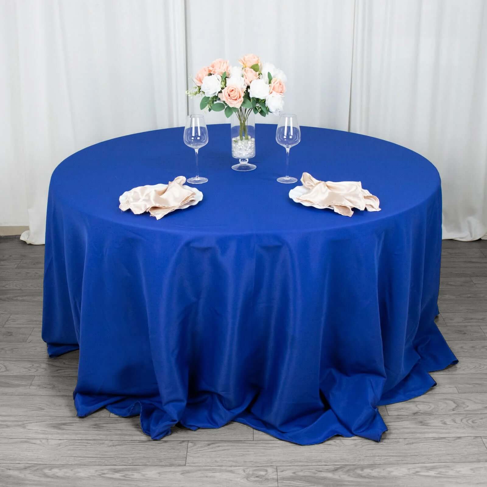 Premium Polyester 132" Round Tablecloth Royal Blue - Seamless 220GSM Wrinkle-Resistant Table Cover
