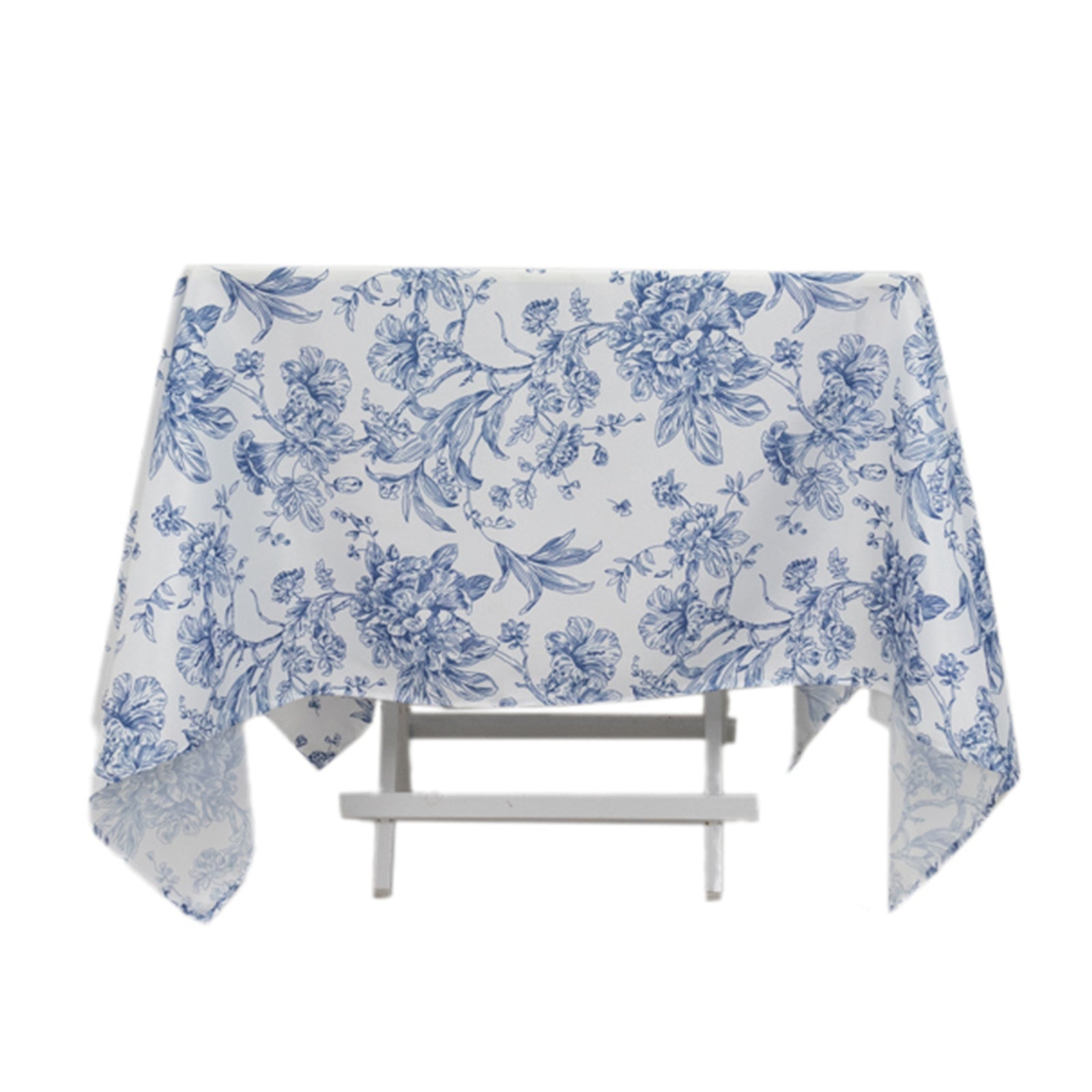 Polyester 70"x70" Square Tablecloth White - Blue French Toile Pattern for Sophisticated Settings
