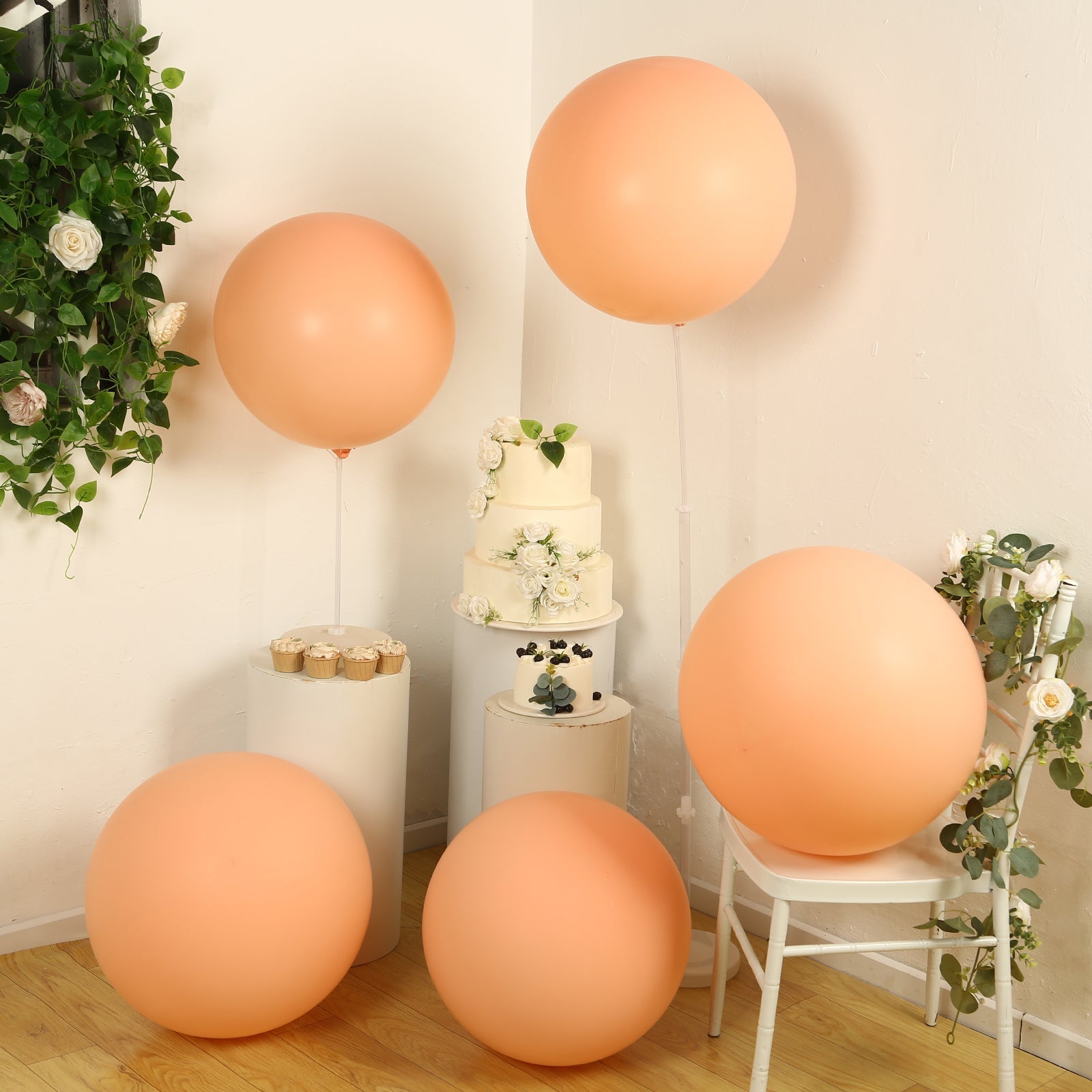 5 Pack Large Matte Pastel Blush Biodegradable Balloons, 36" Round Eco-friendly Thickened Latex Party Balloons
